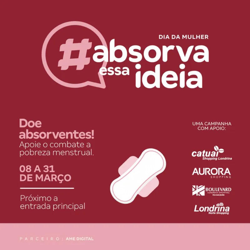 Imagem ilustrativa da imagem Shoppings de Londrina se unem para arrecadar absorventes íntimos