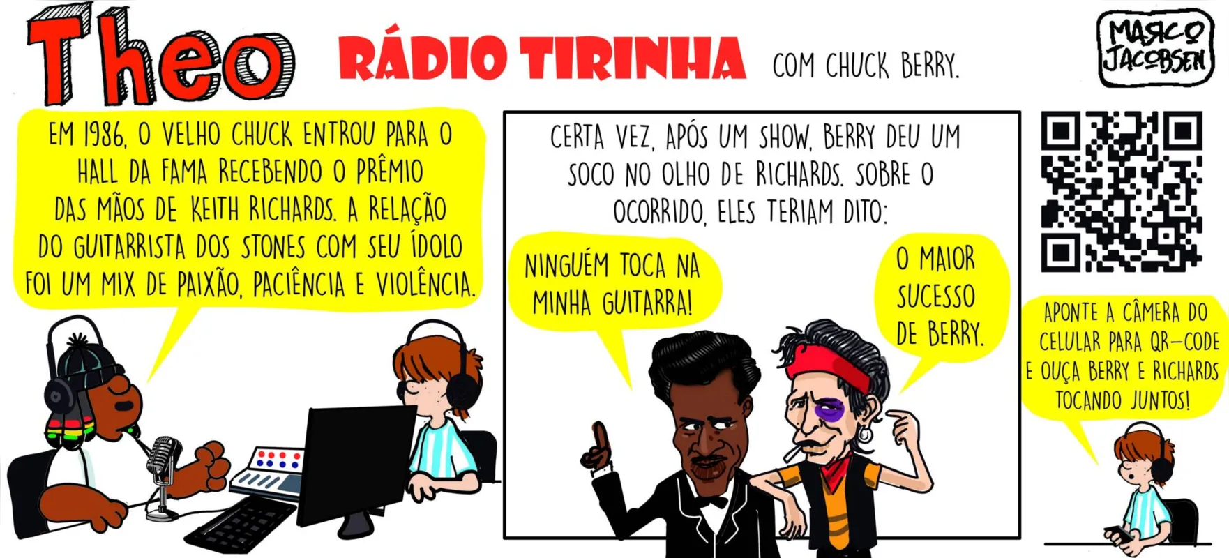 Imagem ilustrativa da imagem Tirinhas do Theo contam a história do rock de forma interativa