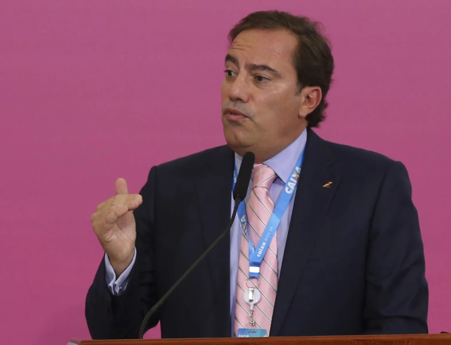 O presidente da Caixa Econômica Federal, Pedro Guimarães, participa da solenidade de lançamento de uma série de iniciativas voltadas ao público feminino, no Dia Internacional da Mulher
