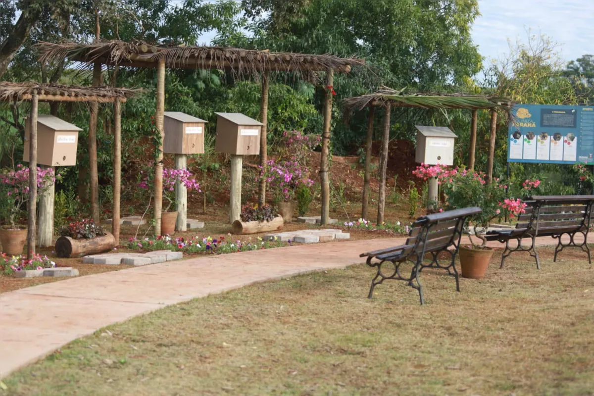 Parque urbano em Campo Mourão com colmeias do projeto Poliniza Paraná