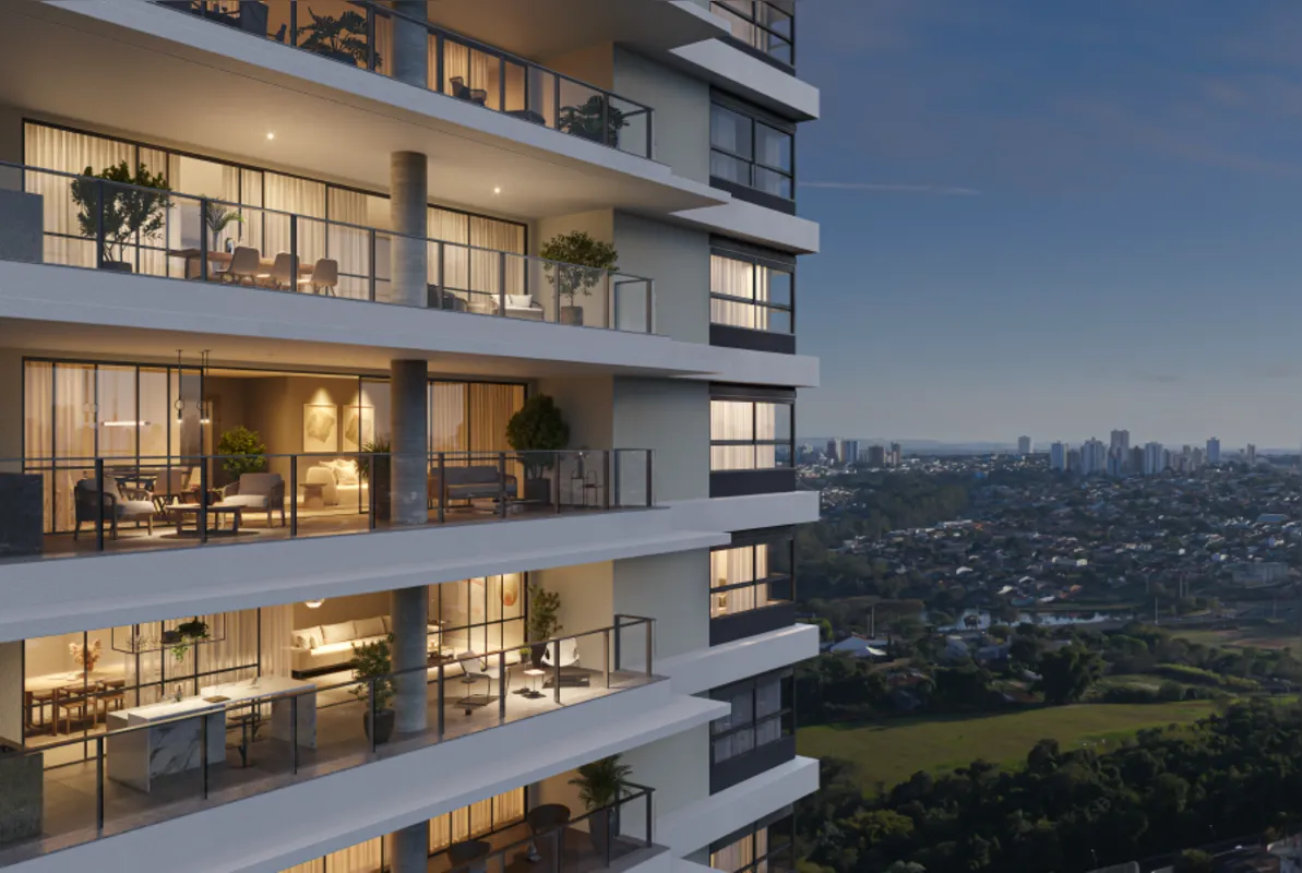 São apartamento de 195 m² e 3 suítes com amplas varandas.
