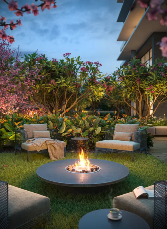 A lareira a céu aberto no Fire Pit é um dos espaços intimistas do Aura.