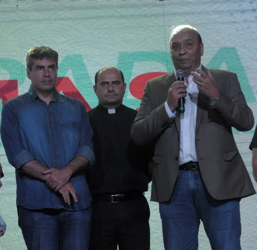 Prefeito de Londrina Marcelo Belinati, Padre Emanuel José de Paula e o presidente da SRP,  Marcelo Janene El Kadre