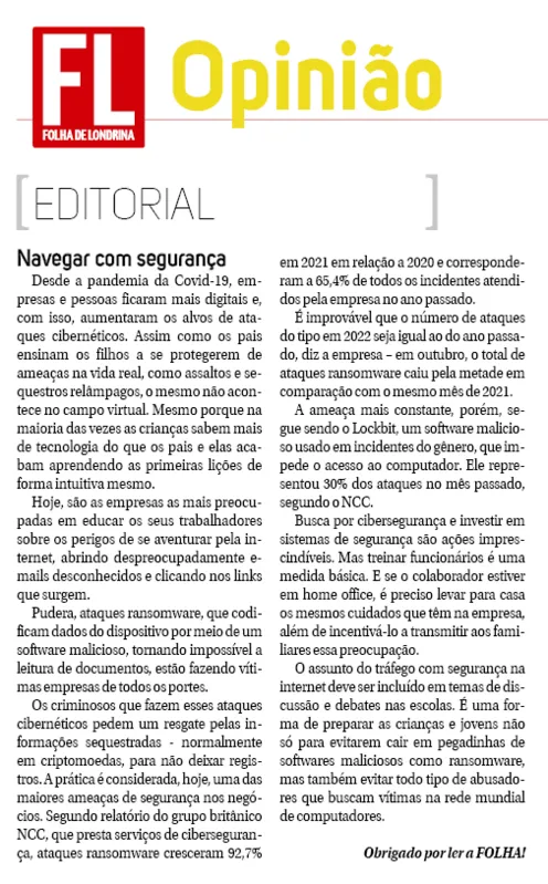 Imagem ilustrativa da imagem Editorial - Navegar com segurança