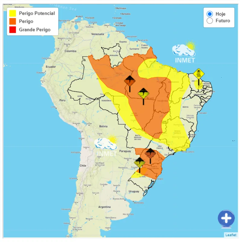 Inmet prevê muitas nuvens com pancadas de chuva e trovoadas isoladas.