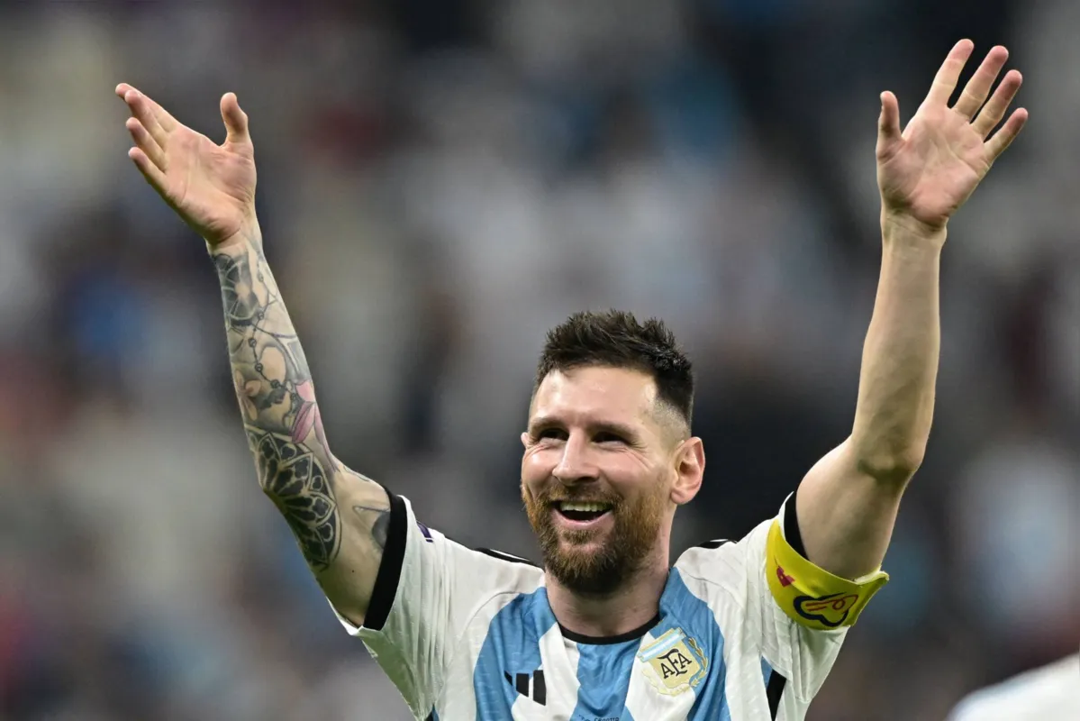 Argentina's forward #10 Lionel Messi celebrates after defeating Croatia 3-0 in the Qatar 2022 World Cup football semi-final match between Argentina and Croatia at Lusail Stadium in Lusail, north of Doha on December 13, 2022. (Photo by JUAN MABROMATA / AFP)