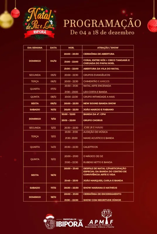 Imagem ilustrativa da imagem Natal de Paz e Luz de Ibiporã: confira programação do fim de semana