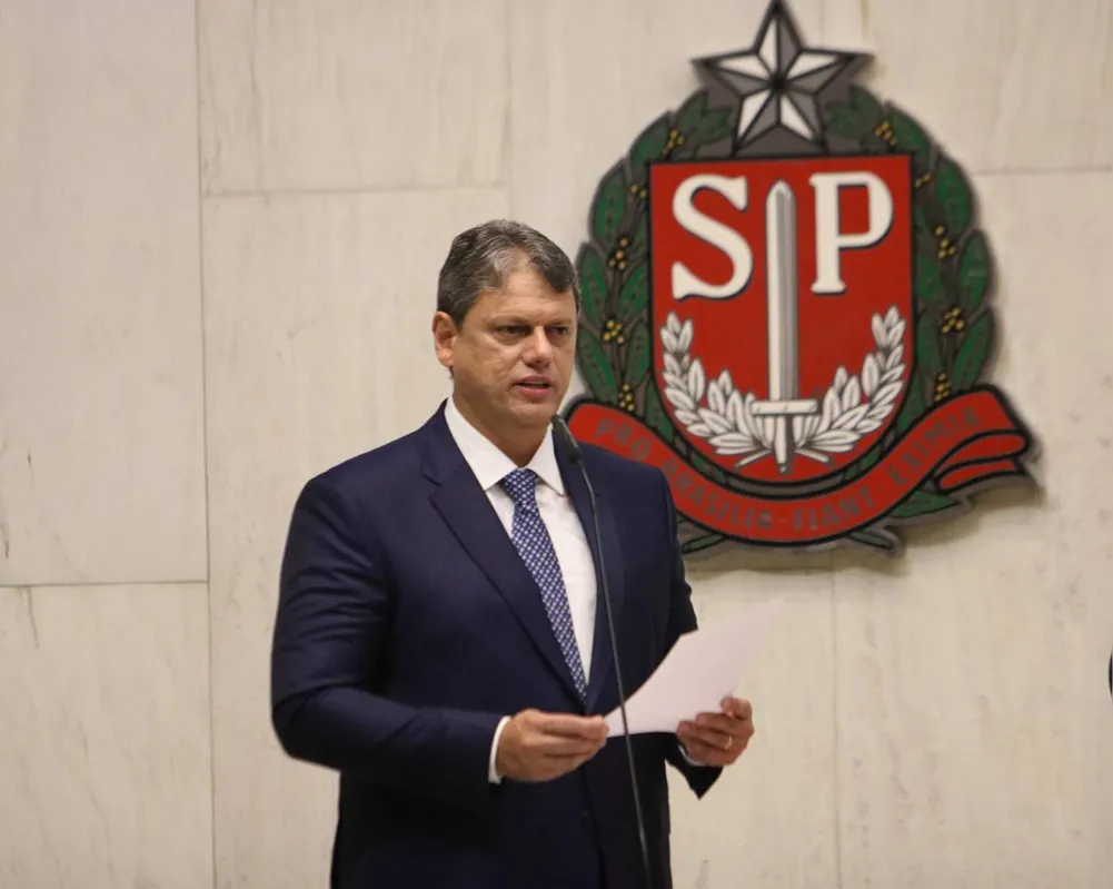 O governador de São Paulo, Tarcísio de Freitas, discursa na Alesp:  força do bolsonarismo