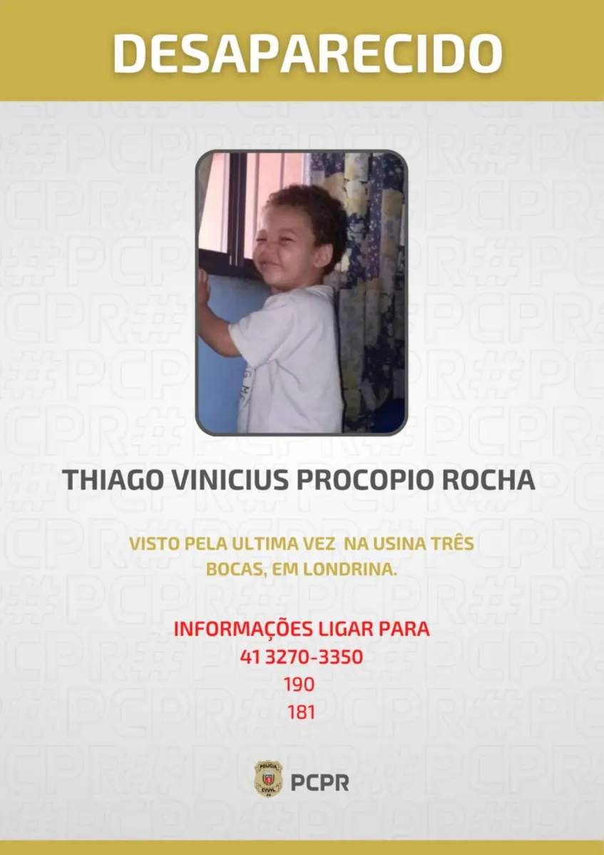 Polícia Civil divulgou cartaz com informações do garoto desaparecido