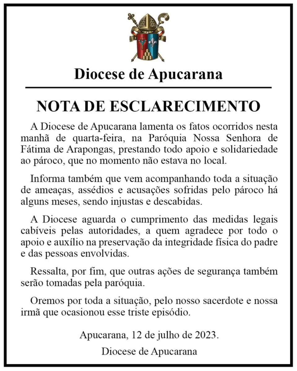 Imagem ilustrativa da imagem Mulher é contida ao ameaçar se matar caso padre de Arapongas não a recebesse