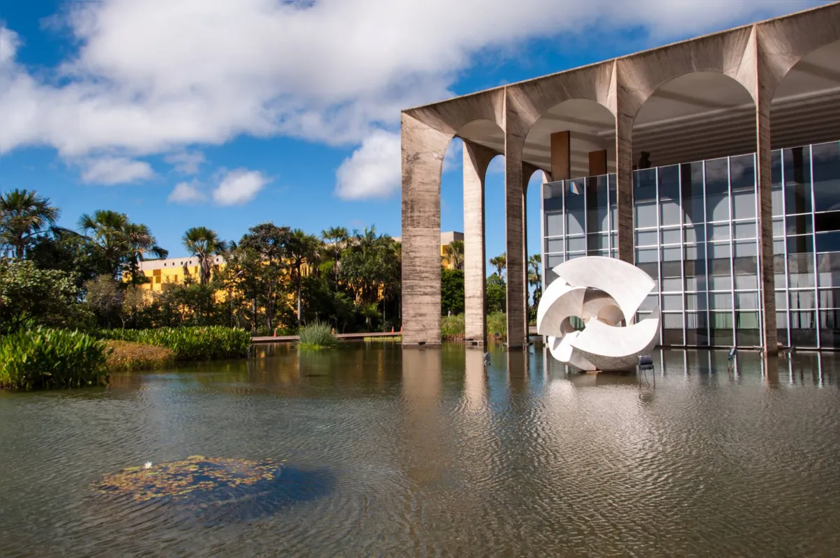 Brasilia, Brazil - June 7, 2015: Itamaraty Palace, the headquarters of the Ministry of External Relations. The building was designed by famous architect Oscar Niemeyer, and inaugurated in 1970.