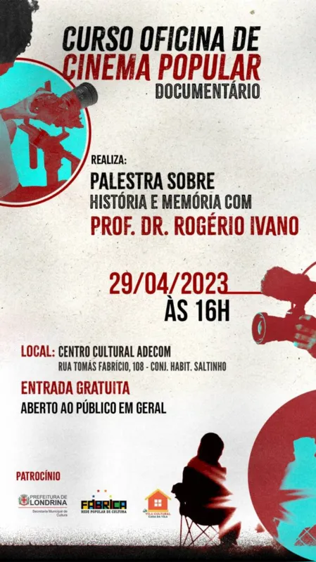 Imagem ilustrativa da imagem Centro Cultural Adecom promove Oficina de Cinema Popular neste sábado (29)
