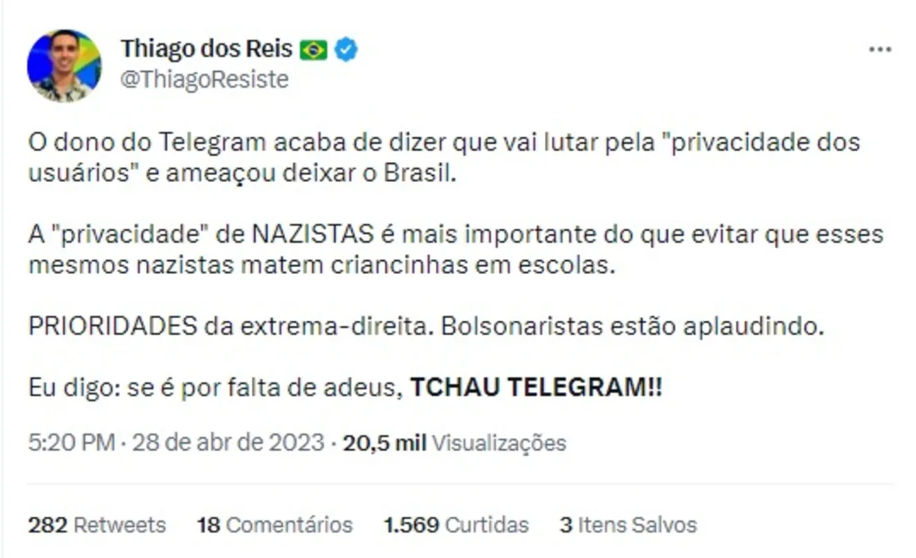 Imagem ilustrativa da imagem O que o Twitter diz sobre o bloqueio do Telegram? A Folha Confere!