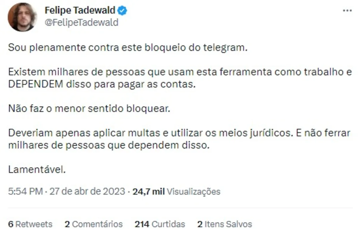 Imagem ilustrativa da imagem O que o Twitter diz sobre o bloqueio do Telegram? A Folha Confere!