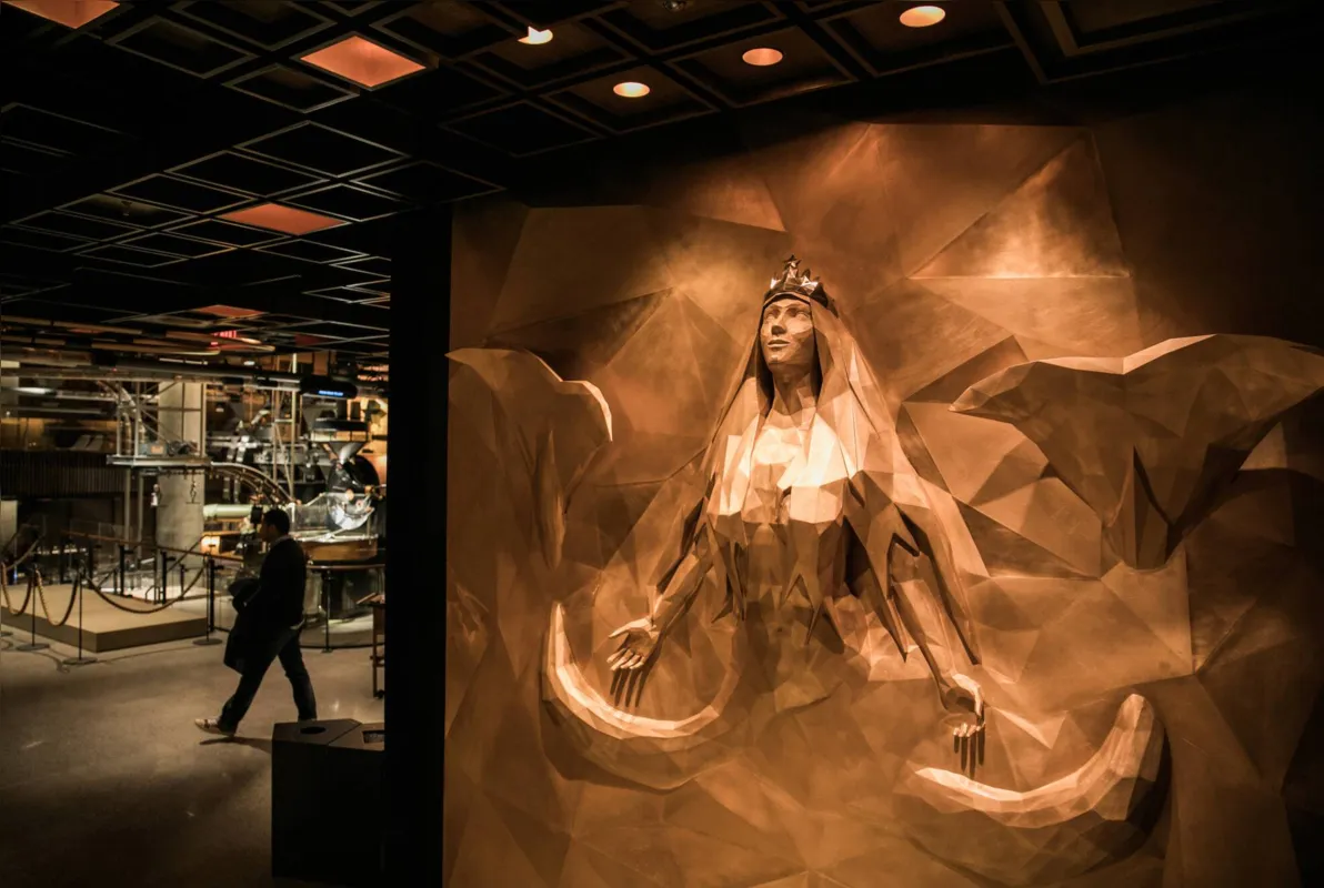 The Starbucks siren at the Reserve Roastery New York City photographed on Tuesday, December 11, 2018.  (Joshua Trujillo, Starbucks)