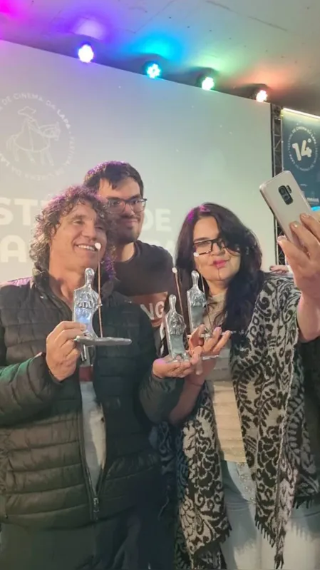 Talício Sirino, Pedro Sirino e Salete Machado, do filme "Franco no Trem do Medo"