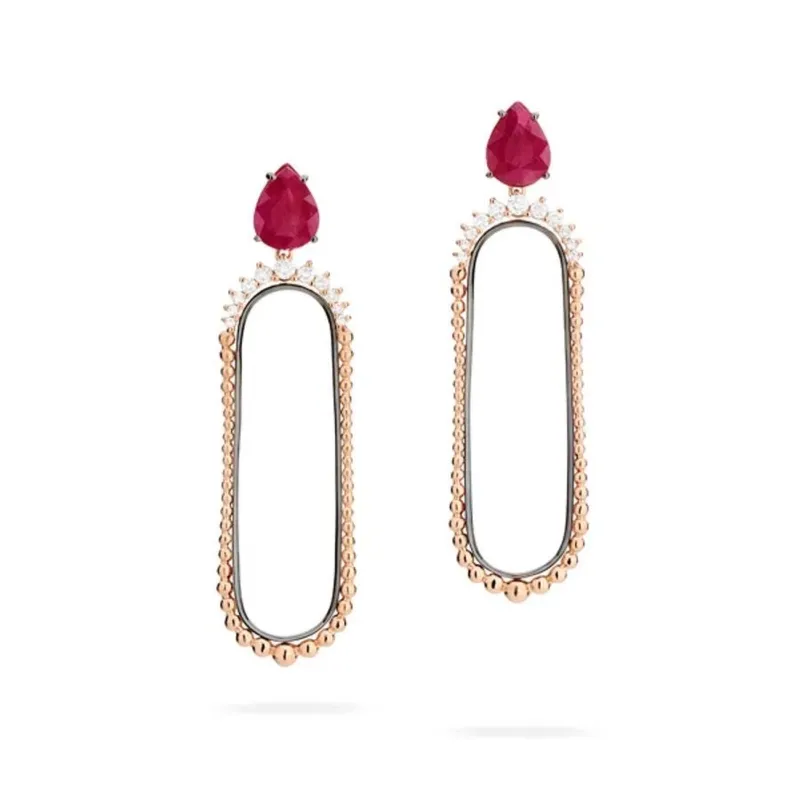 Brinco em Ouro Rosé, Diamante e Rubi - Coleção Masqué Bergerson Joias