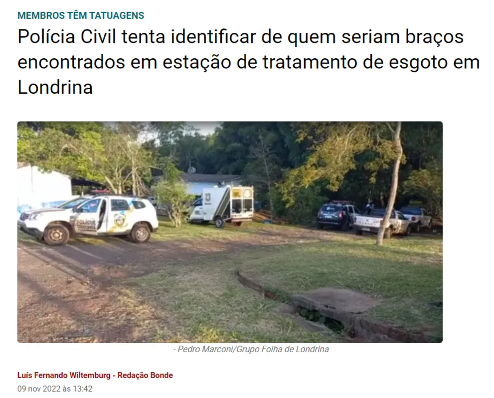 Imagem ilustrativa da imagem 'Braço encontrado dentro de estação de tratamento' é notícia velha