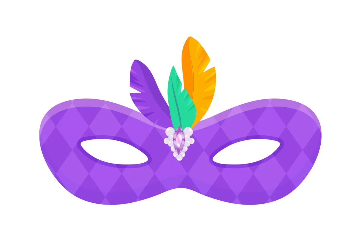 Carnival mask purple with feathers , masquerade, purim and mardi gras. On a white isolated background  vector