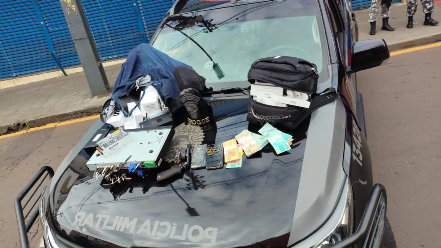 Materiais apreendidos e recuperados pela Polícia Militar