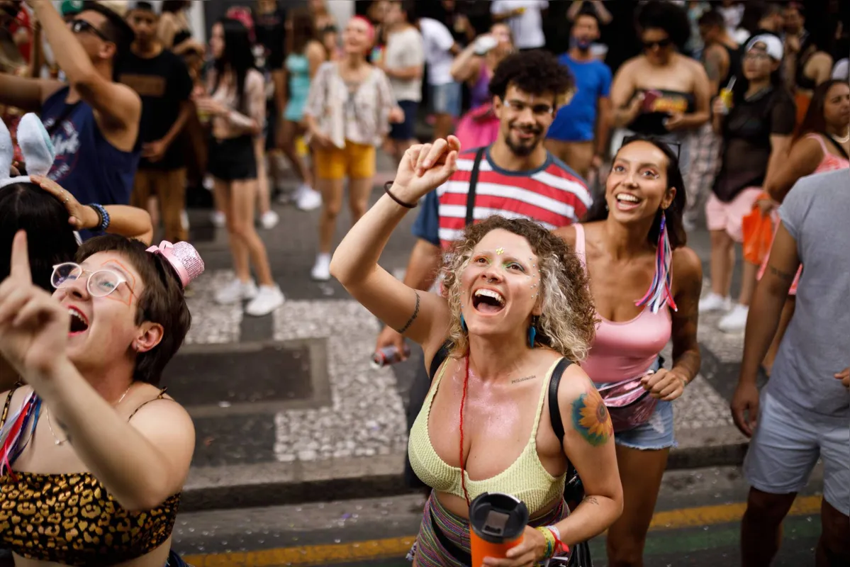 Brazilian Carnival. Group of friends celebrating street carnival party.
