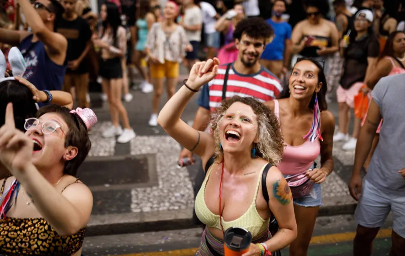 Brazilian Carnival. Group of friends celebrating street carnival party.