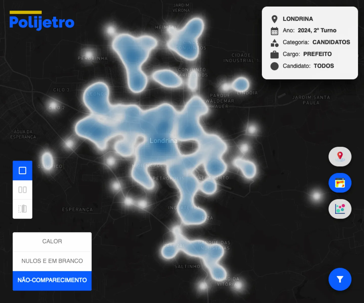 Imagem ilustrativa da imagem Plataforma interativa mostra mapa de calor de abstenções nas eleições em Londrina