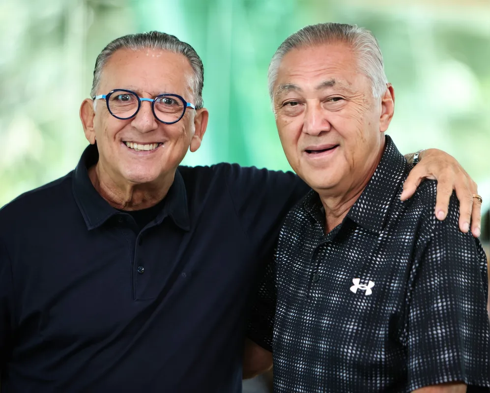 Galvão Bueno e com seu amigão Miguita, o aniversariante do dia
