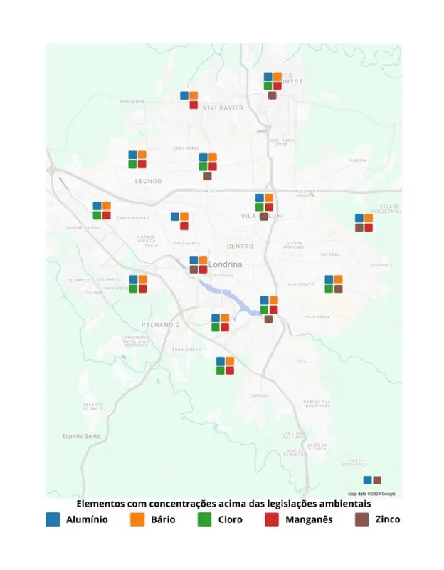 Mapa elaborado pelos pesquisadores nos locais onde foram coletadas as amostras.