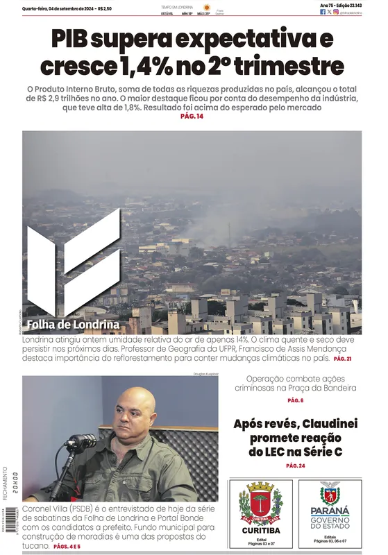 Imagem ilustrativa da imagem Capa 04/09/2024 - Folha de Londrina