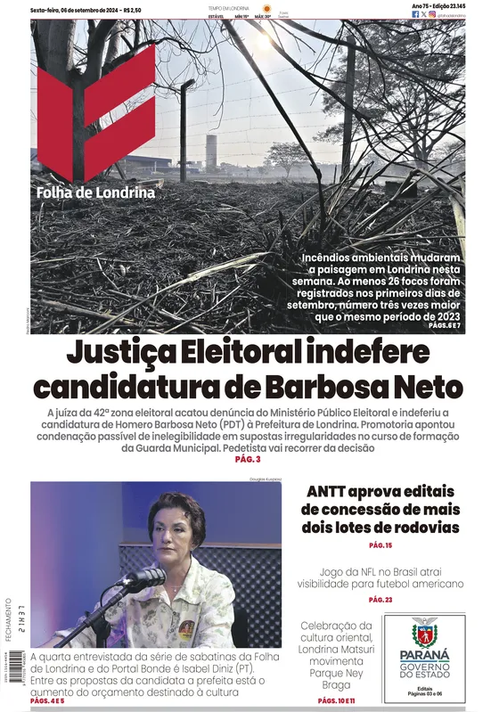 Imagem ilustrativa da imagem Capa 06/09/2024 - Folha de Londrina