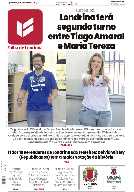 Imagem ilustrativa da imagem Capa 07/10/2024 - Folha de Londrina