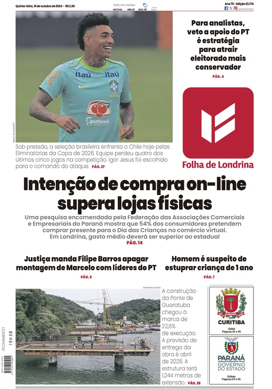 Imagem ilustrativa da imagem Capa 10/10/2024 - Folha de Londrina