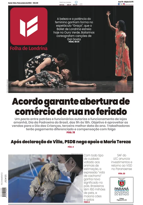 Imagem ilustrativa da imagem Capa 11/10/2024 - Folha de Londrina