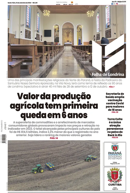 Imagem ilustrativa da imagem Capa 13/09/2024 - Folha de Londrina