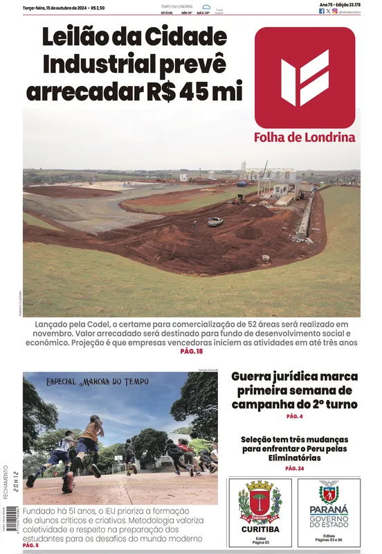 Imagem ilustrativa da imagem Capa 15/10/2024 - Folha de Londrina