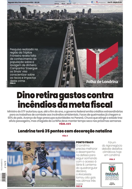 Imagem ilustrativa da imagem Capa 16/09/2024 - Folha de Londrina