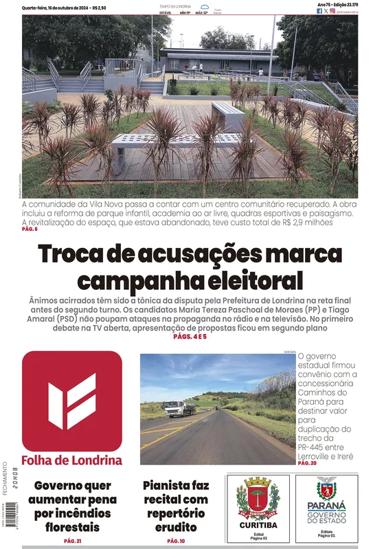 Imagem ilustrativa da imagem Capa 16/10/2024 - Folha de Londrina