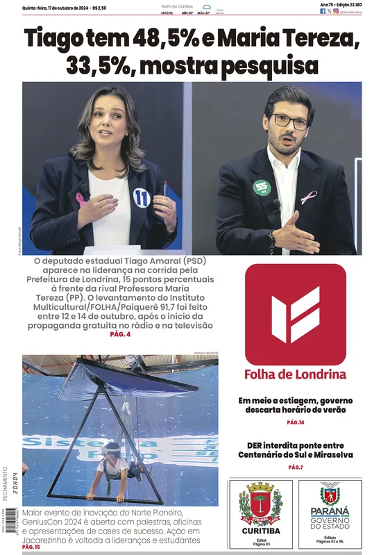 Imagem ilustrativa da imagem Capa 17/10/2024 - Folha de Londrina