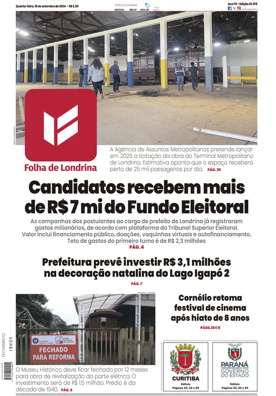 Imagem ilustrativa da imagem Capa 18/09/2024 - Folha de Londrina