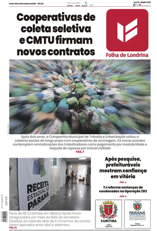 Imagem ilustrativa da imagem Capa 18/10/2024 - Folha de Londrina