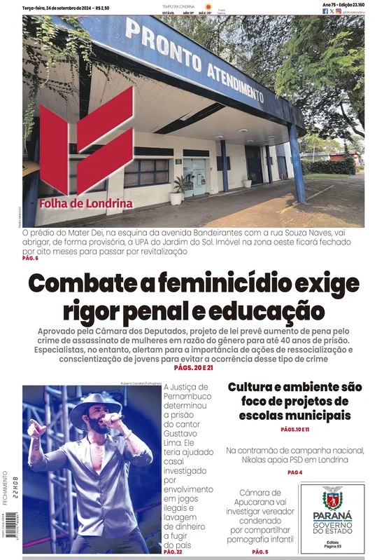 Imagem ilustrativa da imagem Capa 24/09/2024 - Folha de Londrina