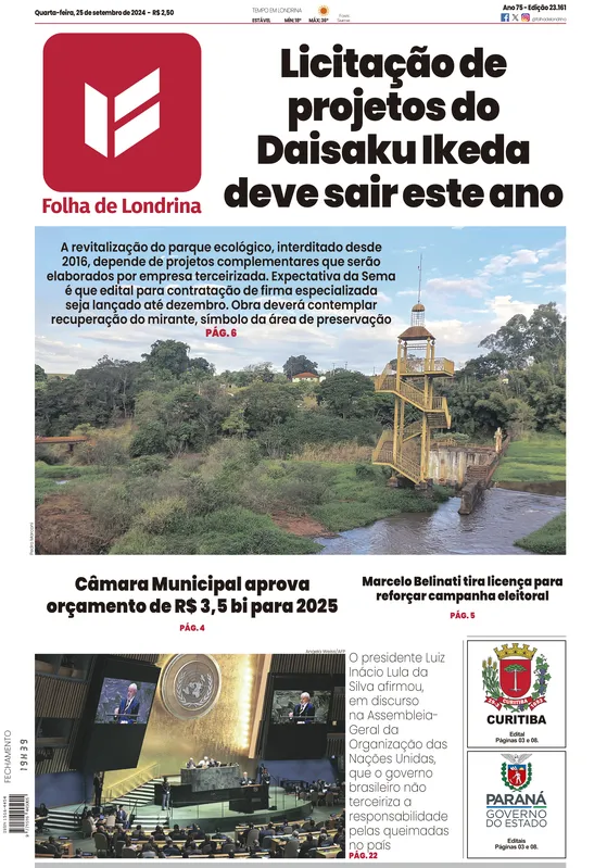 Imagem ilustrativa da imagem Capa 25/09/2024 - Folha de Londrina