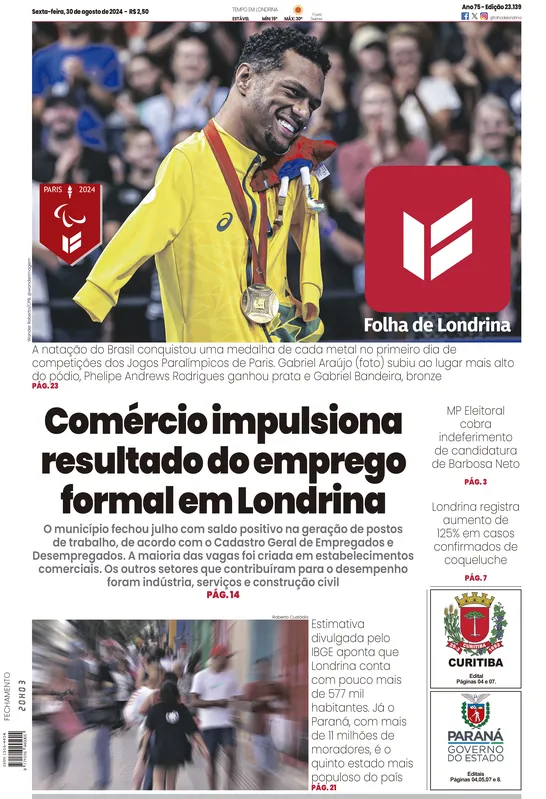 Imagem ilustrativa da imagem Capa 30/08/2024 - Folha de Londrina