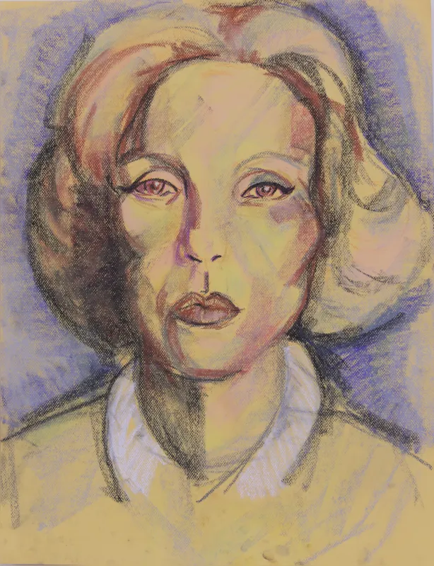 Retrato de Clarice Lispector, por Daniele Stegmann, desenho em pastel seco e spray