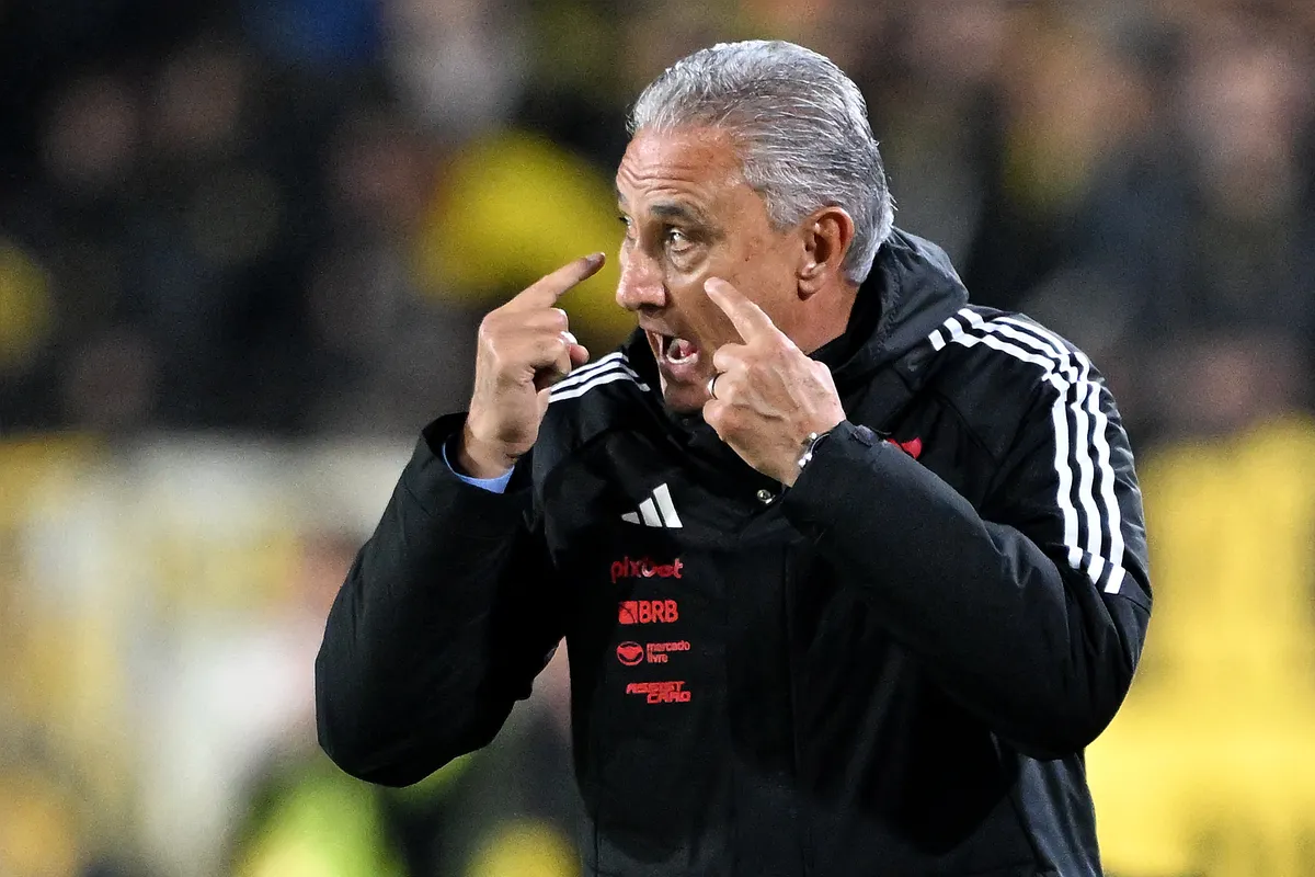 Flamengo's head coach Tite gestures during the Copa Libertadores quarter-final second leg football match between Uruguay's Pe?arol and Brazil's Flamengo at the Campeon del Siglo stadium in Montevideo, on September 26, 2024. (Photo by Eitan ABRAMOVICH / AFP)