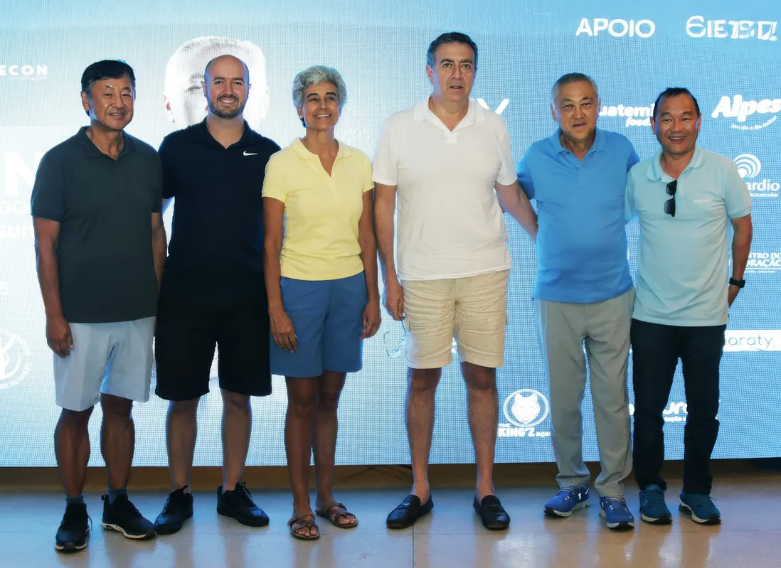 Milton Ogawa, capitão do Royal Golf, Norton Bianeck, presidente da FPCG, Denise Scarpin, presidente do Royal Golf, Jorge Khouri, da Montrecon e Catuaí Shopping, o doutor Miguita, patrono do evento, Wilson Hirata , gerente da Sisprime , patrocinadora do evento