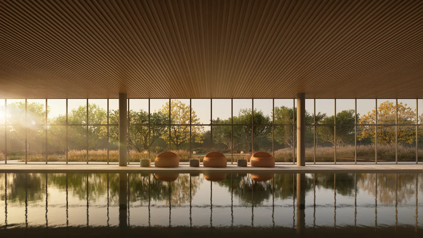 Piscina aquecida ao entardecer