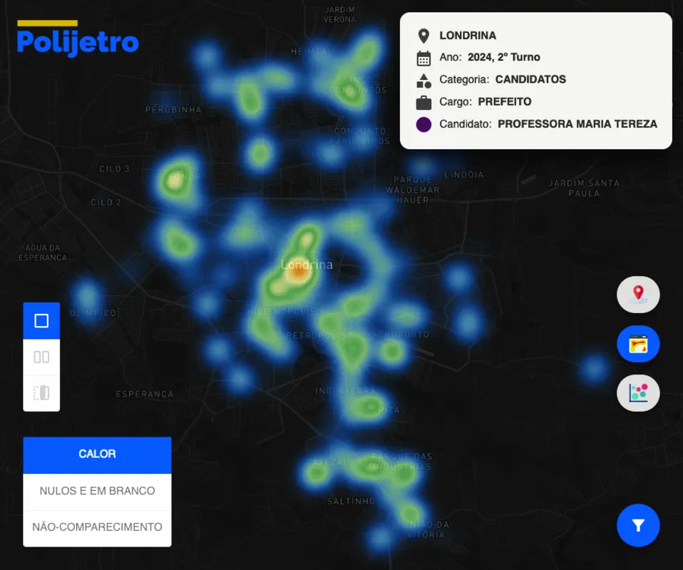 Imagem ilustrativa da imagem Plataforma interativa mostra mapa de calor de abstenções nas eleições em Londrina