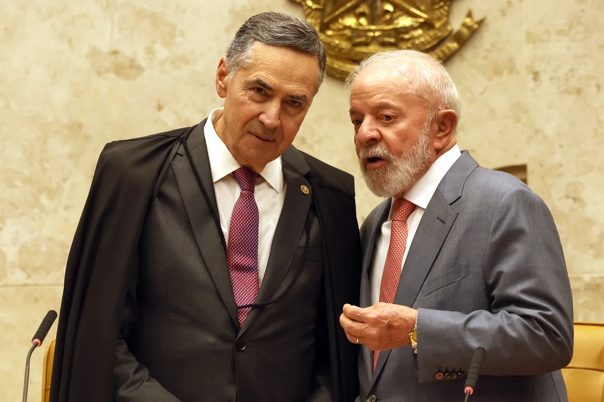 Presidente do STF Roberto Barroso e o presidente da República Luiz Inácio Lula da Silva durante sessão Solene de Abertura do Ano Judiciário do STF